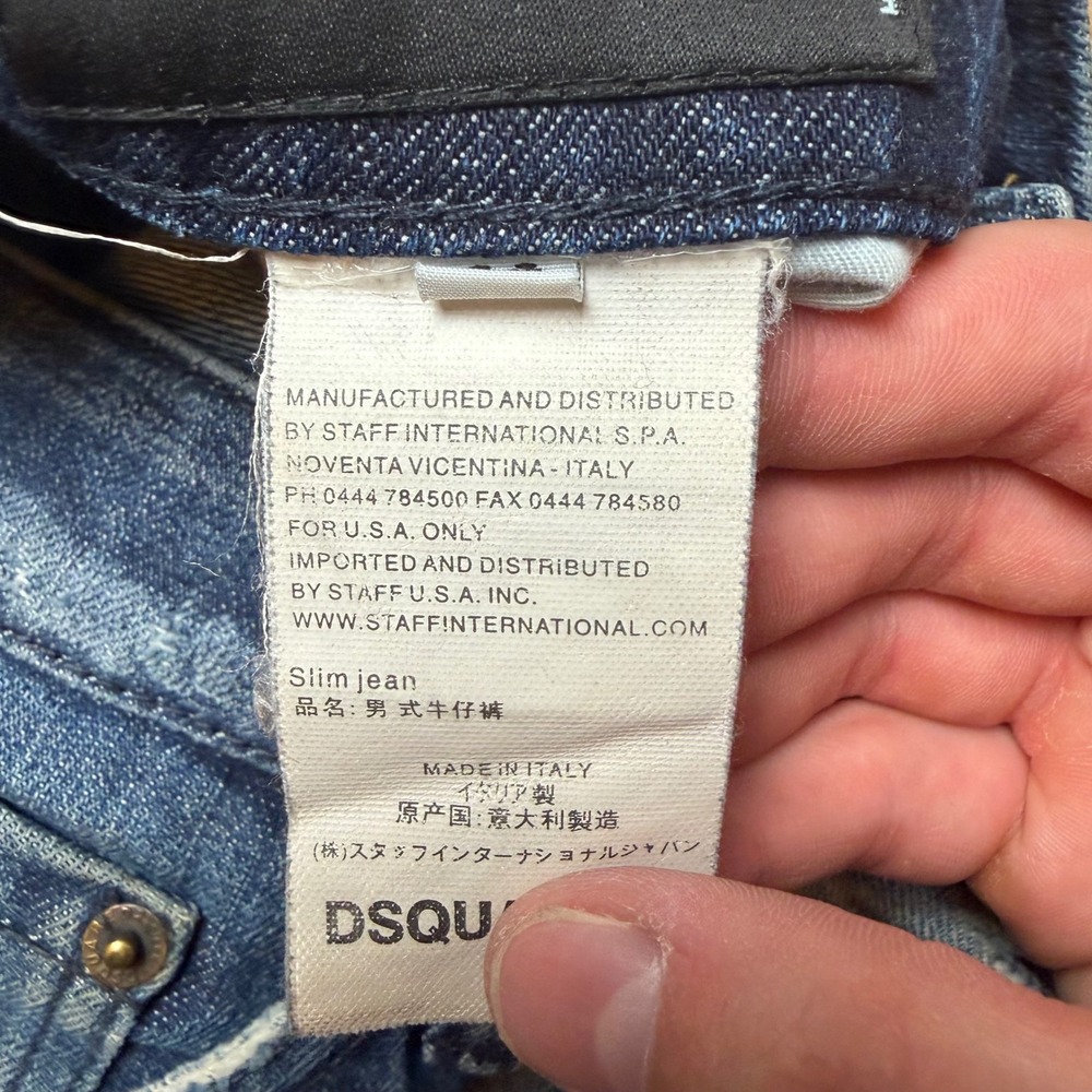 Dsquared2 Slim Jeans Mens 32 Blue Distressed Paint Splatter Patchwork Made Italy - Picture 13 of 16